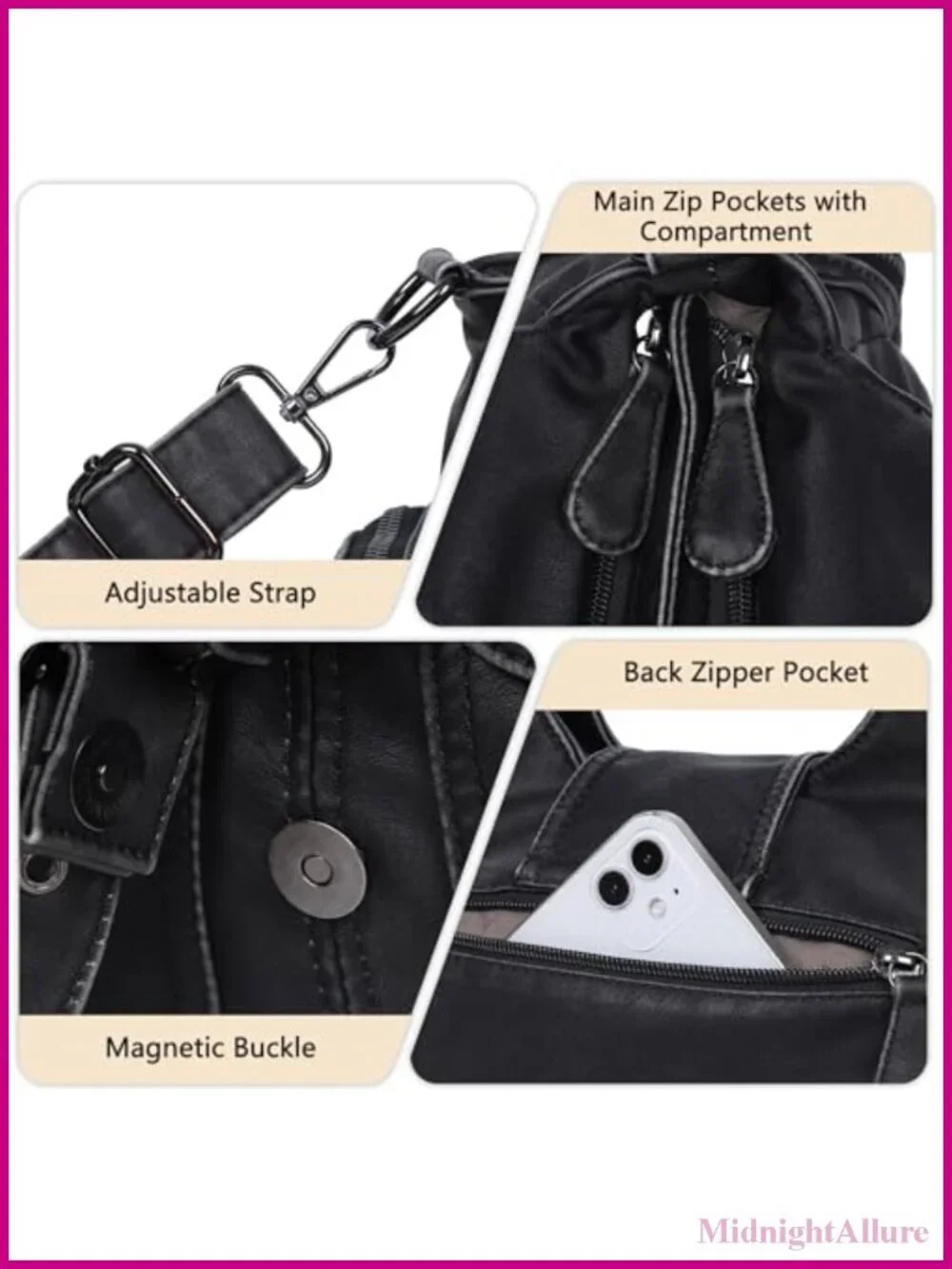 Vegan Leather Hobo Shoulder Bag Crossbody Strap Roomy Tote Purse